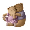 Couple of bears tender hugs, love illustration, watercolor style clipart