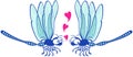 Couple of beautiful blue dragonflies tenderly falling in love