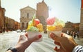 Couple with beautiful bright sweet Italian ice-cream