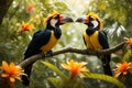 A couple of beautiful hornbills on a tree Royalty Free Stock Photo