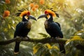 A couple of beautiful hornbills on a tree Royalty Free Stock Photo