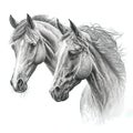 Couple of beautiful white horses isolated on white background. Generative AI Royalty Free Stock Photo