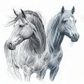 Couple of beautiful white horses isolated on white background. Generative AI Royalty Free Stock Photo