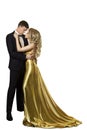 Couple Beauty Portrait, Beautiful Woman in Gold Dress and Elegant Man on white Royalty Free Stock Photo