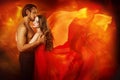 Couple Beauty Portrait, Kissing Man in Love and Seductive Dreaming Woman