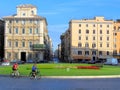 Couple on bicycles in central Rome