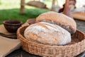 Couple big loaf of bread appetizing fresh rustic base culinary rustic natural food lunch