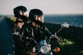 couple of bikers in helmets Royalty Free Stock Photo