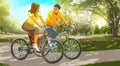 Couple on bikes in the park