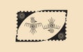 Couple of birds Aztec sign isolated ancient religion symbol. Vector Maya fantastic animal retro icon. American culture totem sign