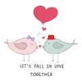 Couple birds kiss with music notes red heart pastel color wi Royalty Free Stock Photo