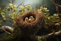 A couple of birds are perched in a nest Royalty Free Stock Photo