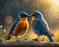 A couple of birds sitting on top of a tree branch, colorful birds. beautiful picture of birds Royalty Free Stock Photo