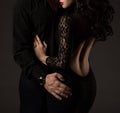 Couple in Black, Woman Man no Faces, Lady Lace Dress Royalty Free Stock Photo