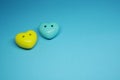 Couple  2  Blue and Yellow Heart on Blue Background - Valentine Day - Lover Concept  with Copy space Royalty Free Stock Photo