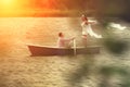 Couple in a boat outdoors Royalty Free Stock Photo