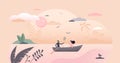 Couple in boat vector illustration. Romantic date flat tiny persons concept