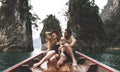 Couple boating on a quiet lake