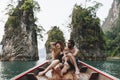 Couple boating on a quiet lake