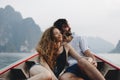 Couple boating on a quiet lake Royalty Free Stock Photo