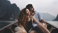 Couple boating on a quiet lake