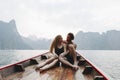 Couple boating on a quiet lake