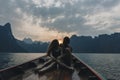 Couple boating on a quiet lake Royalty Free Stock Photo