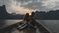 Couple boating on a quiet lake Royalty Free Stock Photo