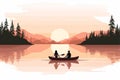 Couple boating on a quiet lake vector flat isolated illustration Royalty Free Stock Photo