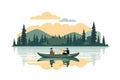 Couple boating on a quiet lake vector flat isolated illustration Royalty Free Stock Photo