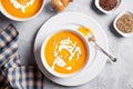 Couple Of Bowls Of Organic Pumpkin Soup