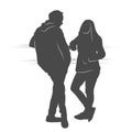 Couple boy and girl speaking and waiting silhouette Royalty Free Stock Photo