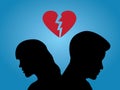 Couple break up concept, silhouette of a man and woman having bad relationship
