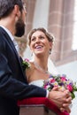 Couple of bride and groom having wedding in church Royalty Free Stock Photo