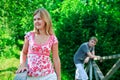 Couple on bridge Royalty Free Stock Photo