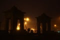 Couple on a bridge in the fog in Saint Petersburg