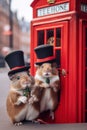 A couple of British hamsters fearing top hats. AI generative image.