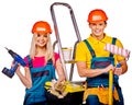 Couple builder with construction tools Royalty Free Stock Photo