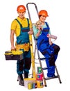 Couple builder with construction tools Royalty Free Stock Photo