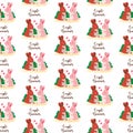 Couple bunnies pattern design on white background