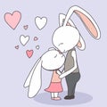Couple bunny feeling in love, Greeting card vector illustration