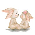 Couple bunny in love valentine watercolor illustration