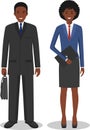 Couple of business african american man and woman standing together on white background in flat style. Business team and Royalty Free Stock Photo