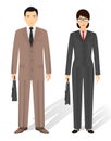 Couple of business asian man and woman. Business teamwork concept. Flat design people characters.