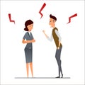 Businessman and businesswoman argue. Rude boss angry, yell and quarrel. Work conflict. Human resources problem. illustratio Royalty Free Stock Photo