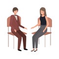 Couple of business sitting in chair avatar character