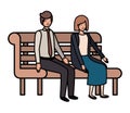 Couple of business sitting in park chair avatar character