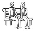 Couple of business sitting in park chair avatar character