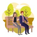 Couple of business sitting in park chair with landscape