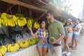 Couple Buying Bananas On Street Traditional Market, Young Man And Woman Travelers Royalty Free Stock Photo